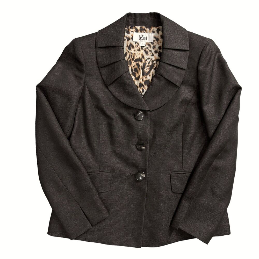 Le Suit Size 8 Brown 3 Button Blazer Jacket Career Work Business Shimmer Womens